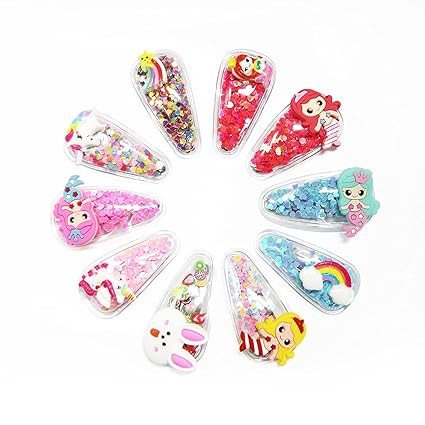 10 Pcs Plastic Metal Sequins Transparent Hair Clips For Girls Glitter Snap Hair Clips Toddler Hairclips Fruit Cartoon Animal Hairclip Hair Accessories Multicolor