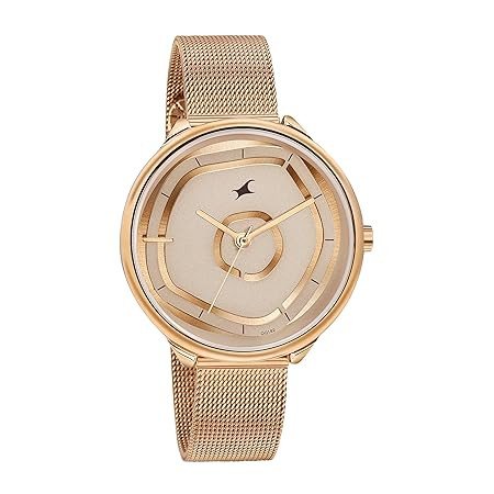 Fastrack Stunners Quartz Analog Beige Dial Rose Gold Stainless Steel Strap Watch