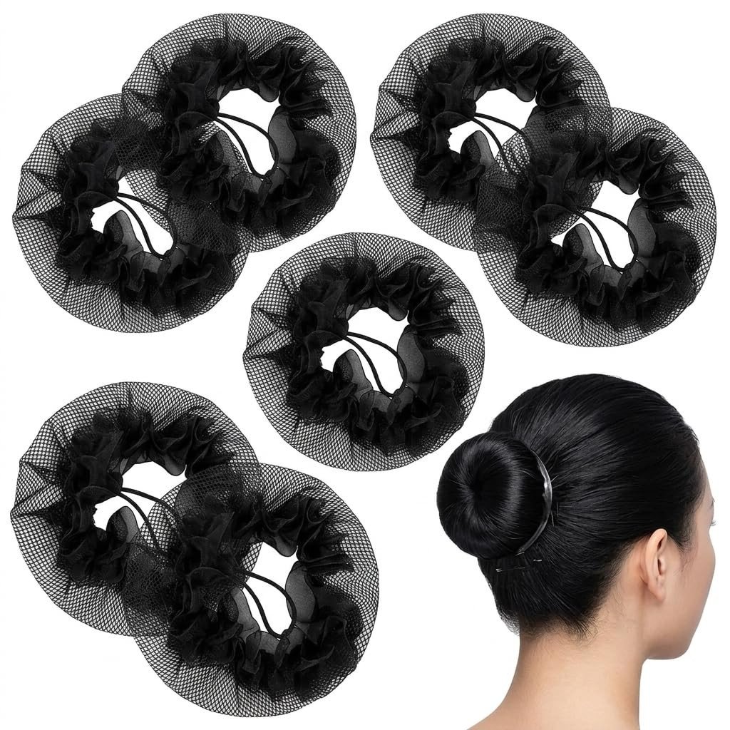 6 Pack Ballet Hair Nets for Bun - Invisible Elastic Mesh Bun Cover for Women & Girls - Durable Hairnets for Dance, Skating, Nurse & Professional Updos - Non-Slip Stretchy Snood (Black) (Pack Of 6)