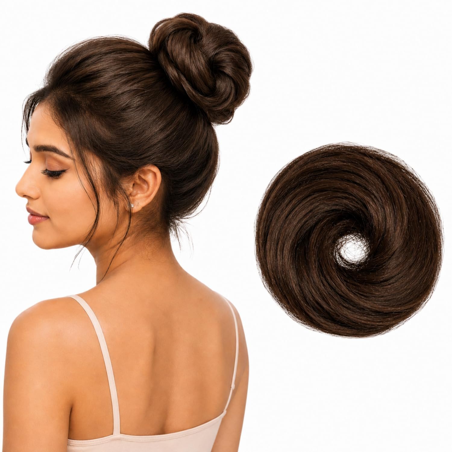 Messy Bun Scrunchie Hair Extension for Women & Girls- 100% Natural Real Human Hair Juda Bun | Hair Bun Accessories for women- Trendy Messy bun Look, Natural Brown (30g)