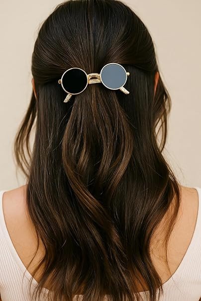 1 Pcs Vintage Sunglasses Hair Clip Retro Style Hair Accessory Cute Metal Hairpins Barrette Ponytail Holder For Women And Girls Headdress,Black